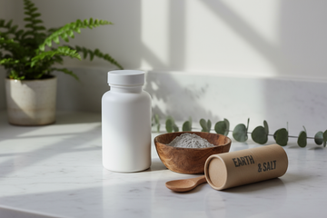 Eve's Cycle Body Deodorizing Supplement next to a clay mask, illustrating a natural armpit detox when switching to natural deodorant.