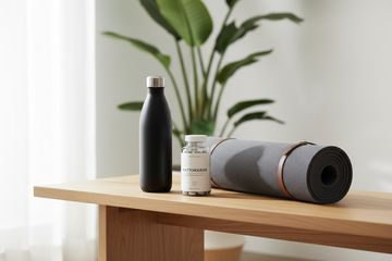 Eve's Cycle Nattokinase supplement in a clean athletic setting, highlighting its benefits for athletic recovery, circulation, and performance.